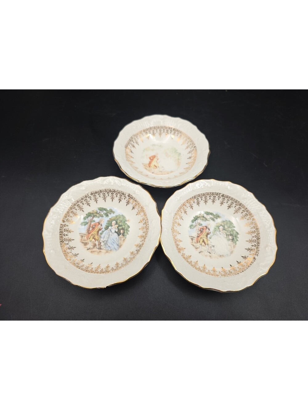 Washington Colonial Floral Gold Trim Dessert Bowls 5” Set of 3 USA Vintage